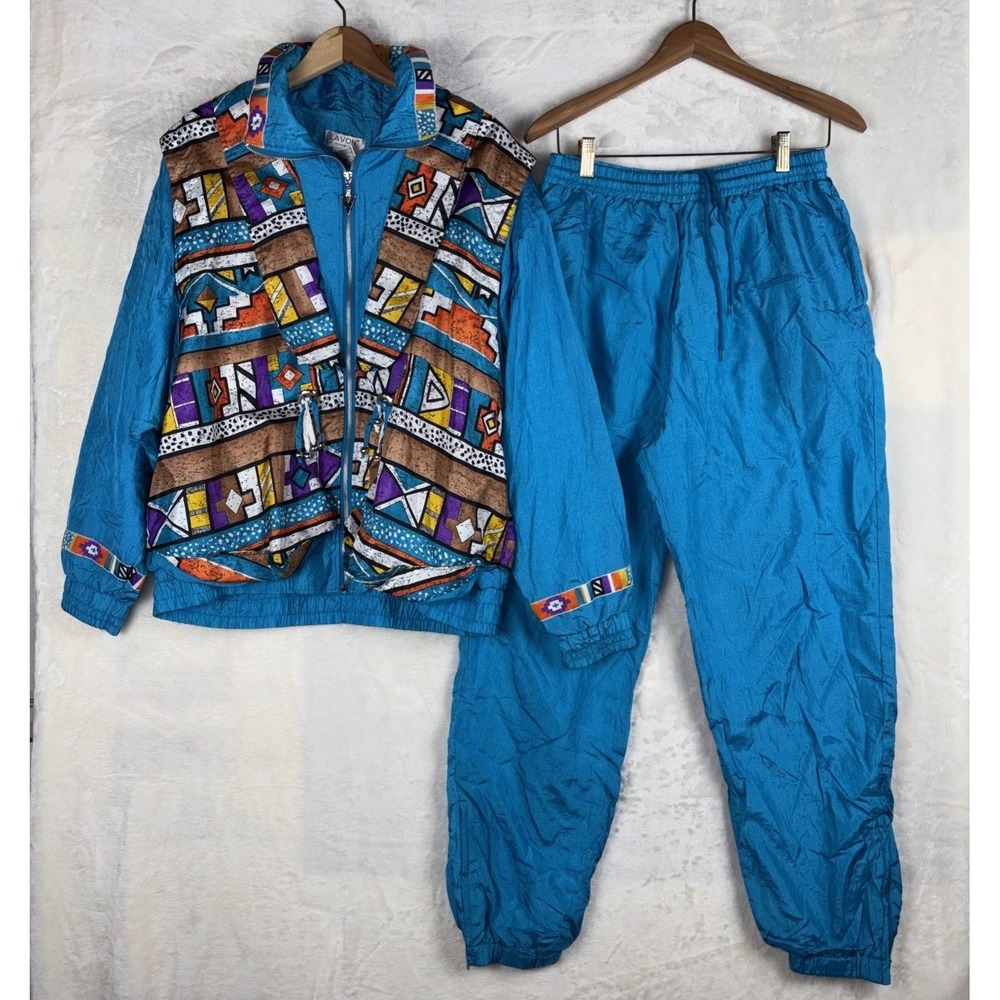 VTG Lavon tracksuit Womens L Windbreaker Turquoise Aztec Southwestern 80s 90s‎